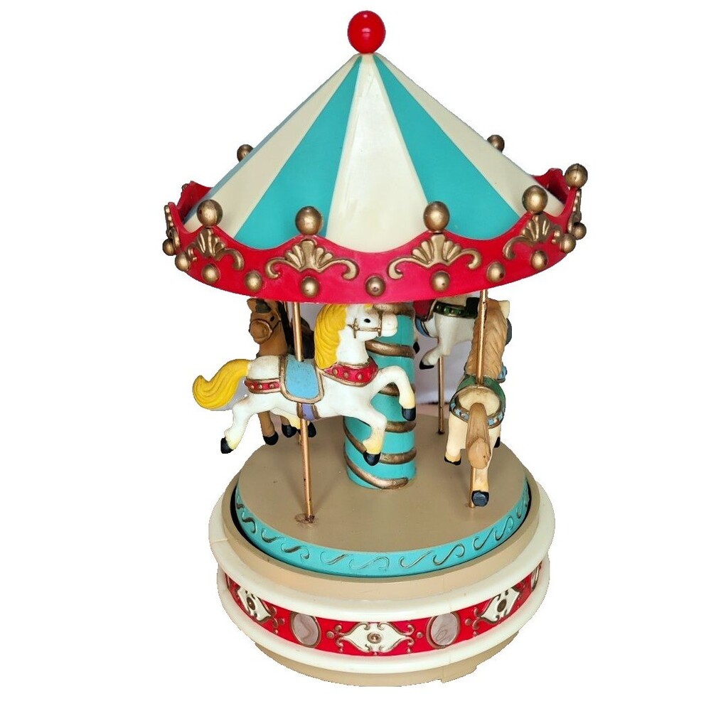VTG Enesco 1980 Musical Rotating Carousel Horse Figurine 7” Plays Waltz Works